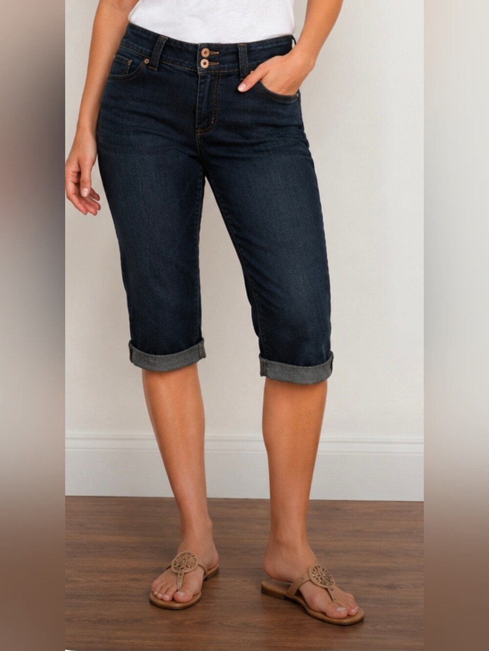 Chico Womens Cuffed Dark Wash Cropped Denim Jeans Size 1.5 (Size Womens 10)